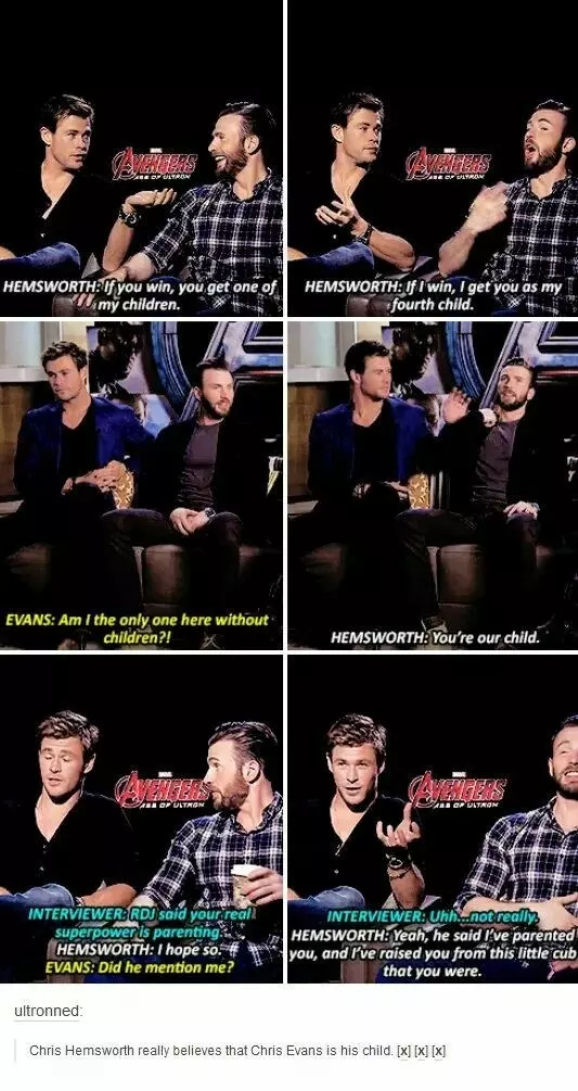 All the times Hemsworth claimed parenthood to Chris Evans.
